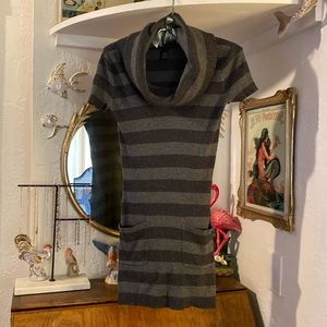 Express Gray-Striped Mini Sweater Dress
